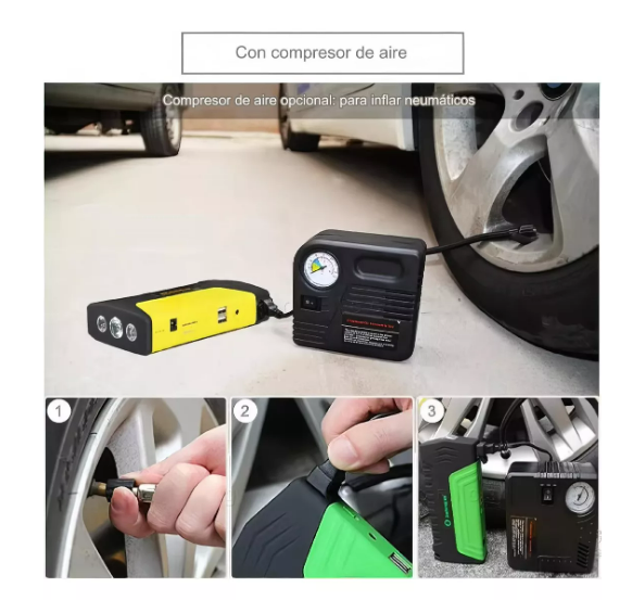 PARTIDOR BATERIA AUTO + INFLADOR DE RUEDA